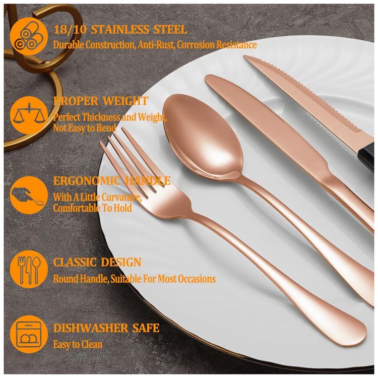 Kit-de-Talheres-Rose-Gold-com-24-Pecas-com-Facas-de-Jantar-Imagem-2