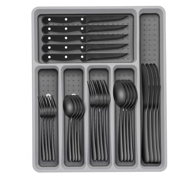Kit-de-Talheres-Preto-de-49-Pecas-com-Organizador-EWFEN-em-Imagem-0