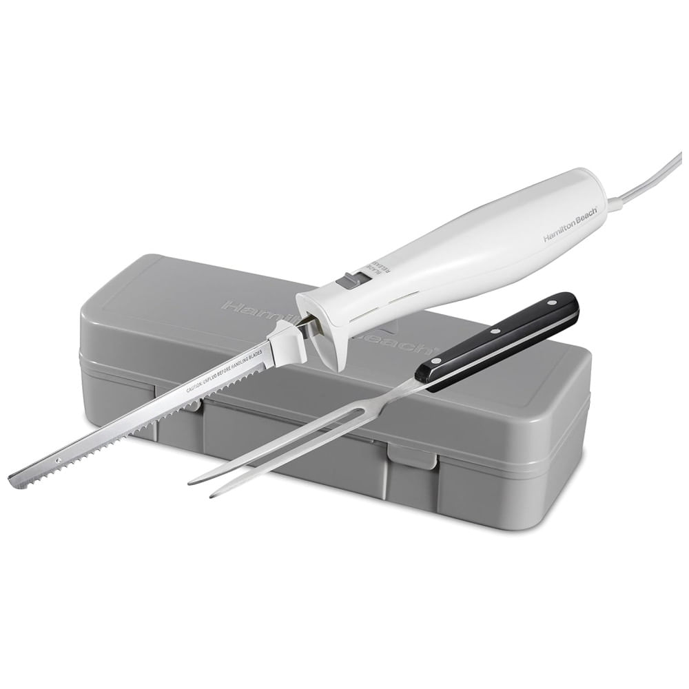 Conjunto de Facas Elétricas Hamilton Beach para Cortar Carnes, Aves, Pães, Artesanatos e Mais! Lâminas de Aço Inox, Design Ergonômico