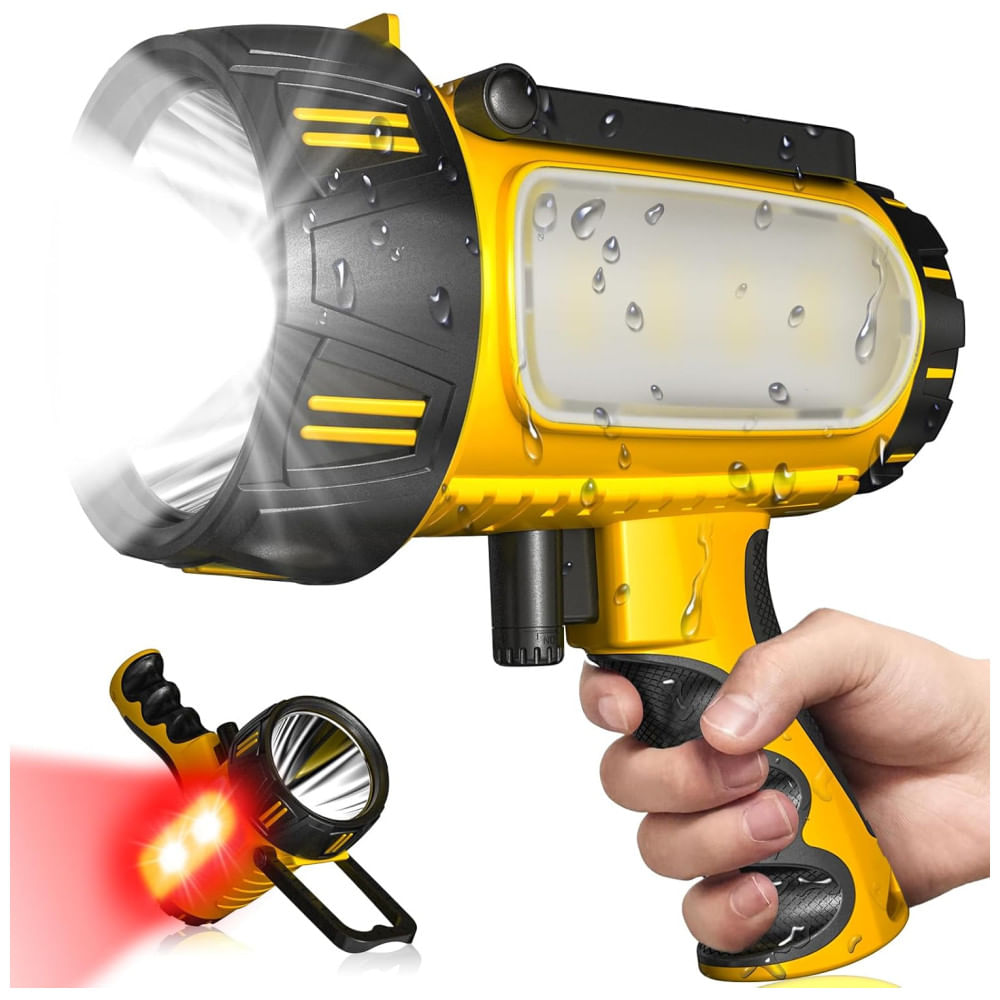 Lanterna Recarregável com 6 Modos, Lanterna LED Super Brilhante à Mão, Capacidade Grande e Duradoura à Prova Dágua, Farol de Busca Resistente a Inund