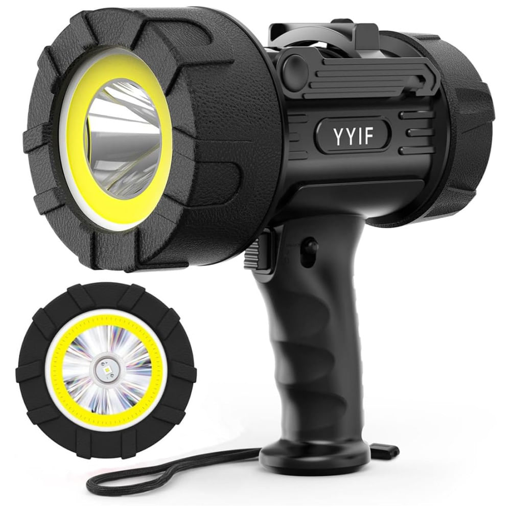 Lanterna Recarregável LED 1000 Lumens, Lanterna Manual com Luz COB tipo Holofote, à Prova dÁgua IPX6, Resistente a ImpactosLanterna Manual Preta,YYIF