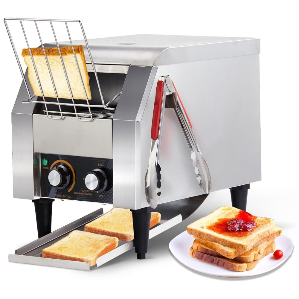 Torradeira de Esteira Comercial ROVSUN, 150 Fatias/h, Forno de Pão em Aço Inoxidável com Dois Modos de Saída, 110V 1300W - Ideal para Uso Comercial e