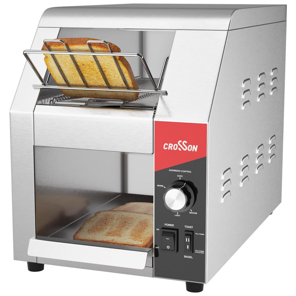 Torradeira de Esteira Comercial CROSSON Aprovada pela ETL, 18cm Largura e 7,6cm Altura na Abertura, 200 Fatias por Hora, Saída de 110V, 1350W