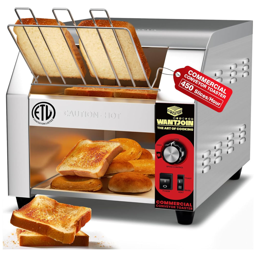 Torradeira de Esteira Comercial ETL Listada 450 Fatias/Hora 1800W Forno de Torradeira Industrial Elétrico de Correia de Aço Inoxidável,WantJoin