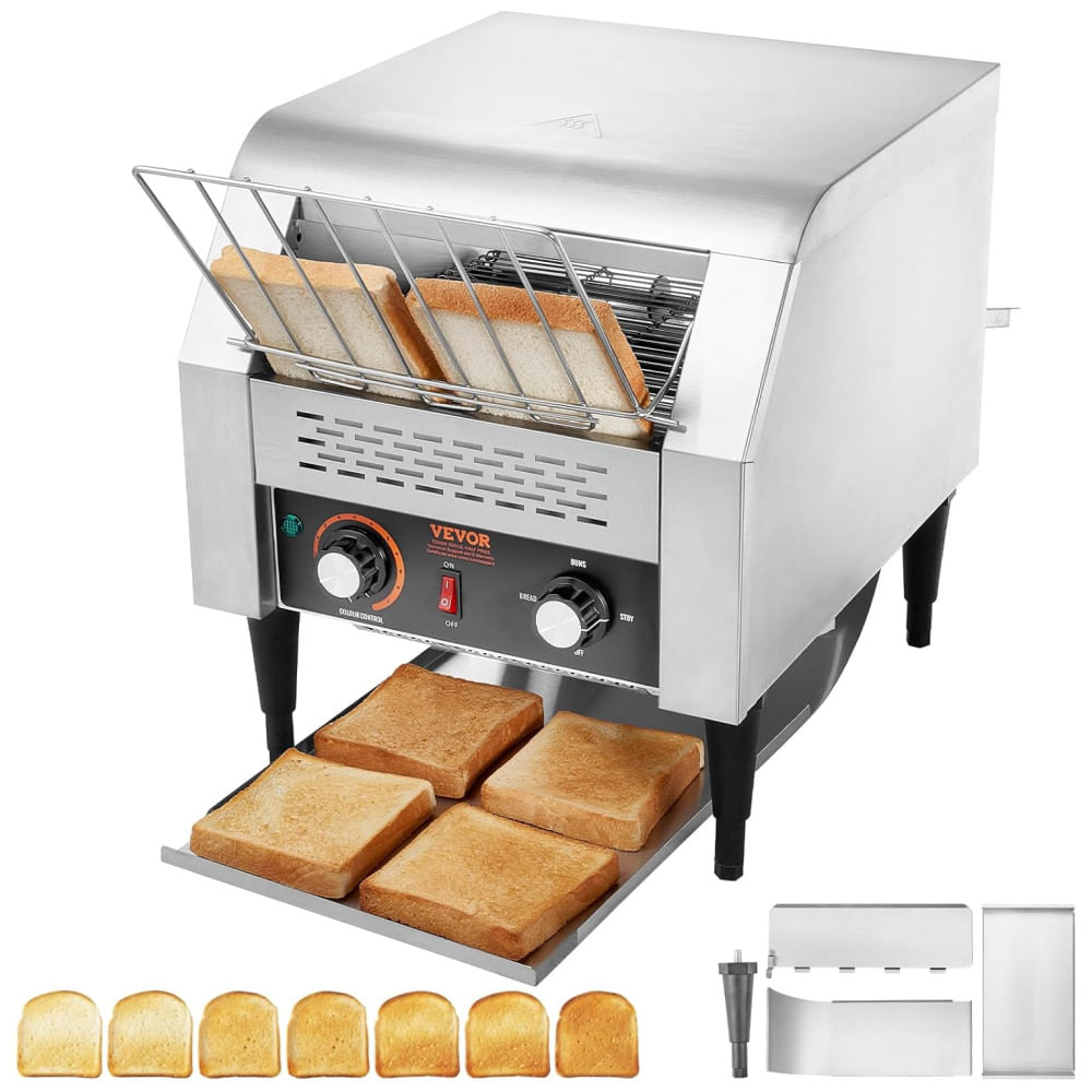Torradeira Comercial VEVOR, Esteira Transportadora, 300 Fatias por Hora, Aço Inoxidável Resistente, Torradeira Elétrica para Pão, Pão de Forma