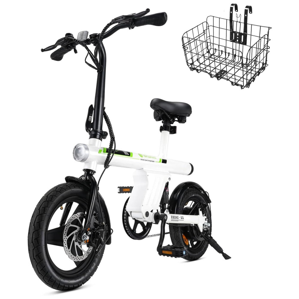 Bicicleta Elétrica isinwheel para Adultos com Cesto, Motor de 500W, Ebike Dobrável a 20 km/h, Bicicletas Elétricas para Adultos de 14"16" com Subida I