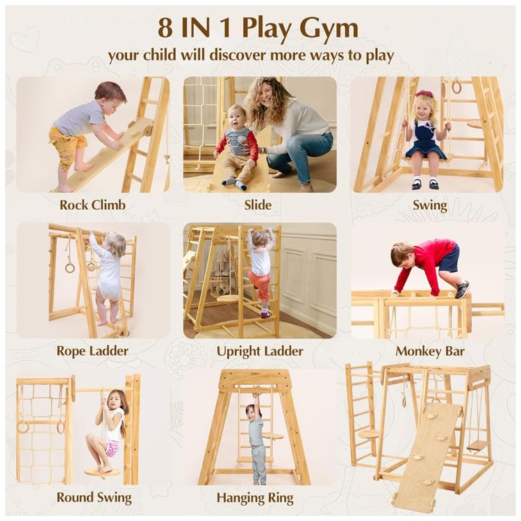 Playground-Indoor-8-em-1-para-Criancas-Ginasio-de-Madeira-Imagem-1