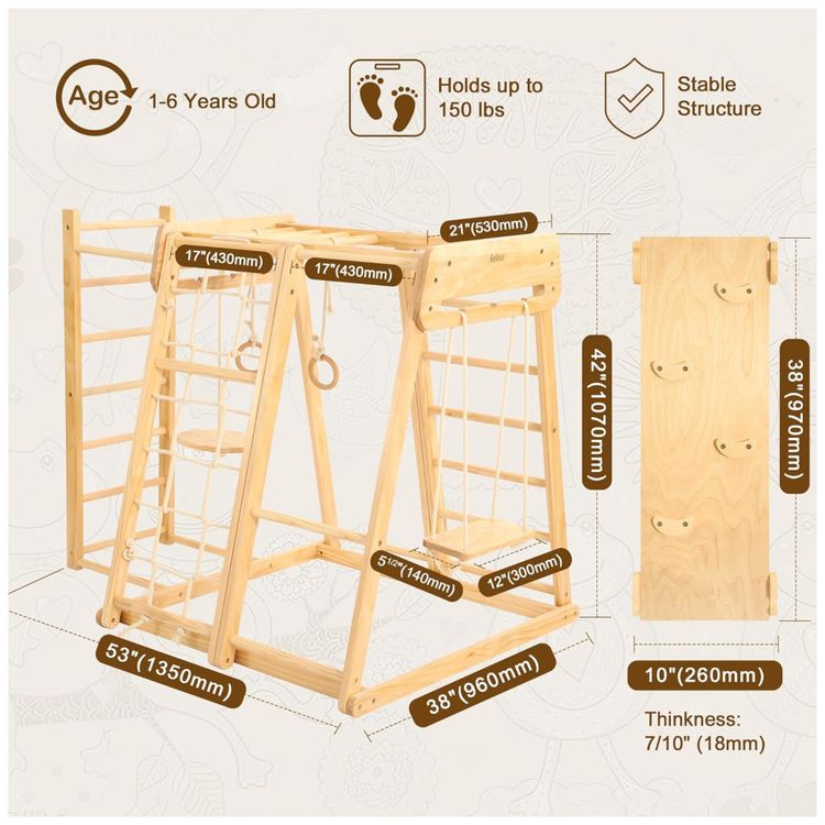 Playground-Indoor-8-em-1-para-Criancas-Ginasio-de-Madeira-Imagem-3