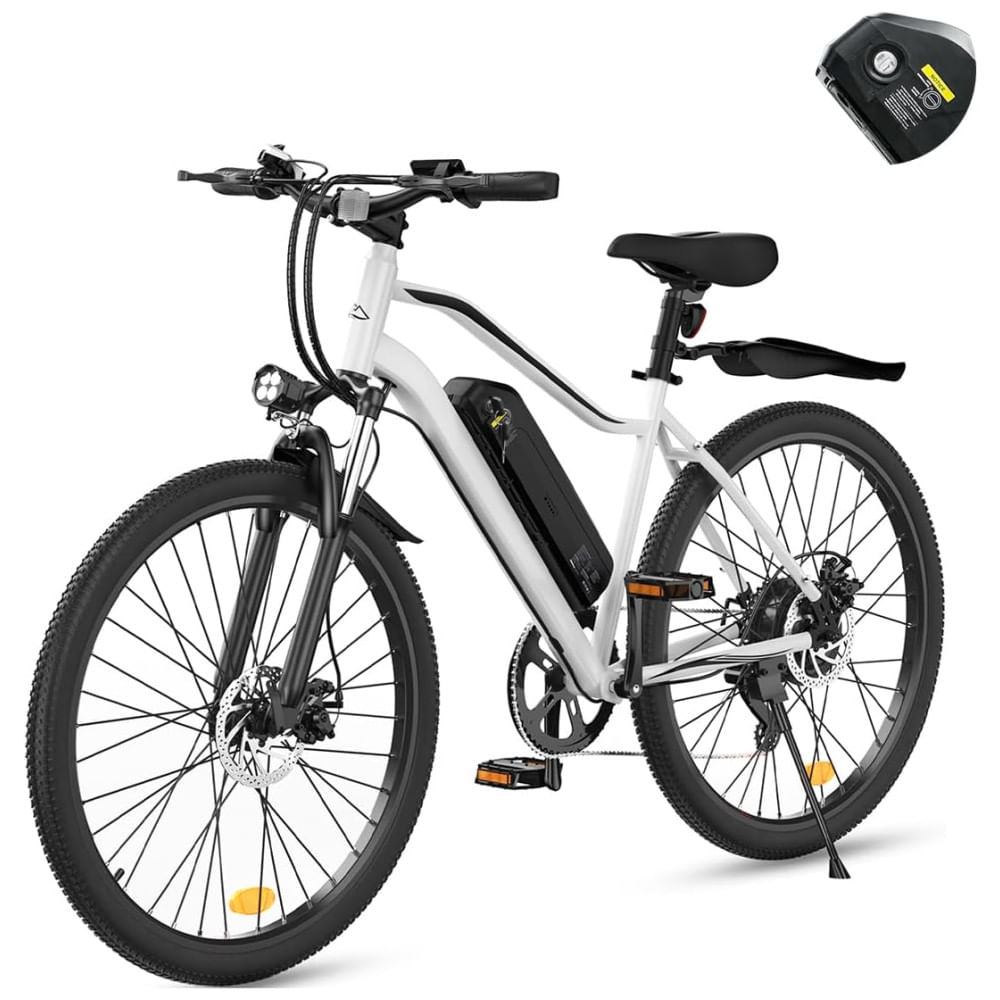 Bicicleta Elétrica Wawscote 500W com Pico de 1000W, 7 Marchas, Até 32km/h, Autonomia de até 88km, Amortecedor, Pneus Gordos 26 x 20 polegadas, Bateria