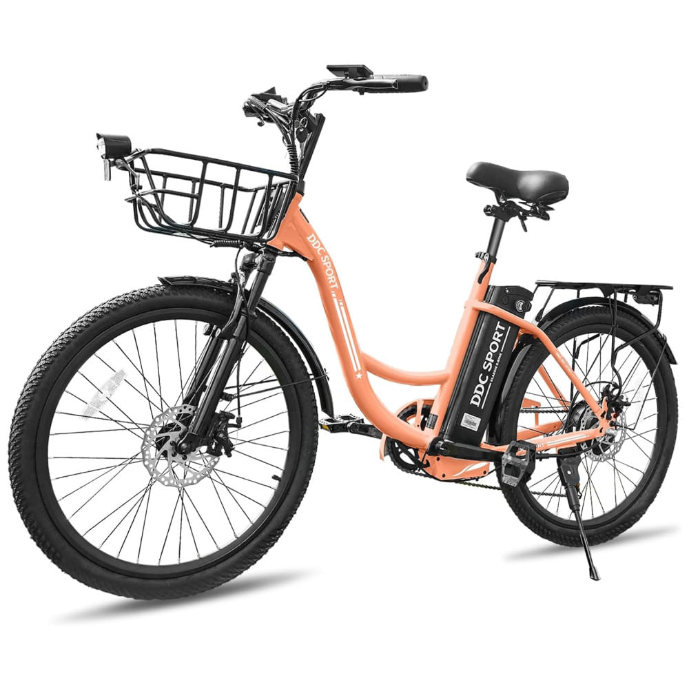 Bicicleta Elétrica Cruiser de 24 Polegadas para Adultos, com Bateria Removível e Cesta, Design de Quadro com Fácil Montagem, Ideal para Comutar na Cid