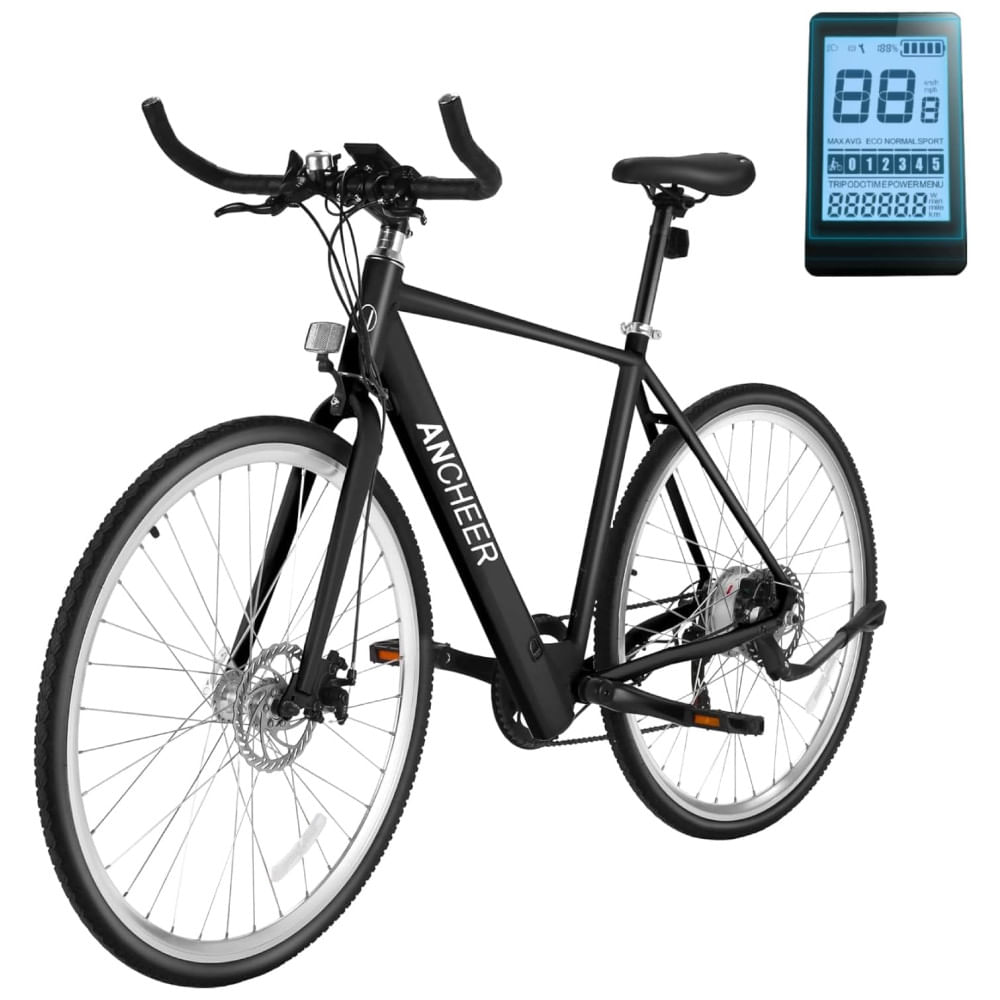 Bicicleta Elétrica ANCHEER para Adultos, 20MPH, Aro 700C, Bicicleta Urbana com Bateria de 36V, Display Digital Central, Freios a Disco Duplo, Biciclet