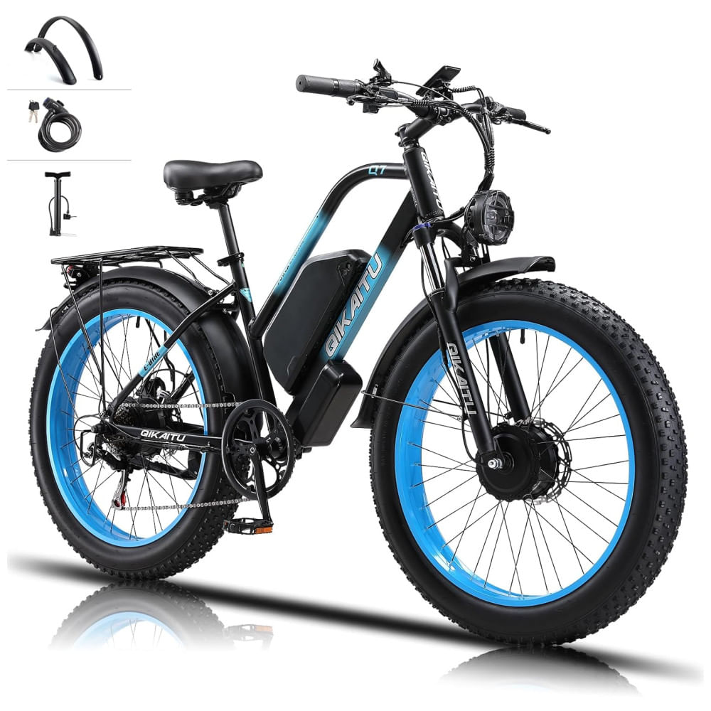 Bicicleta Elétrica QIKAITU 2000W para Adultos, Bateria Removível de 48V 23Ah Certificada pela UL, Pneus largos de 26 polegadas para Todos os Terrenos,
