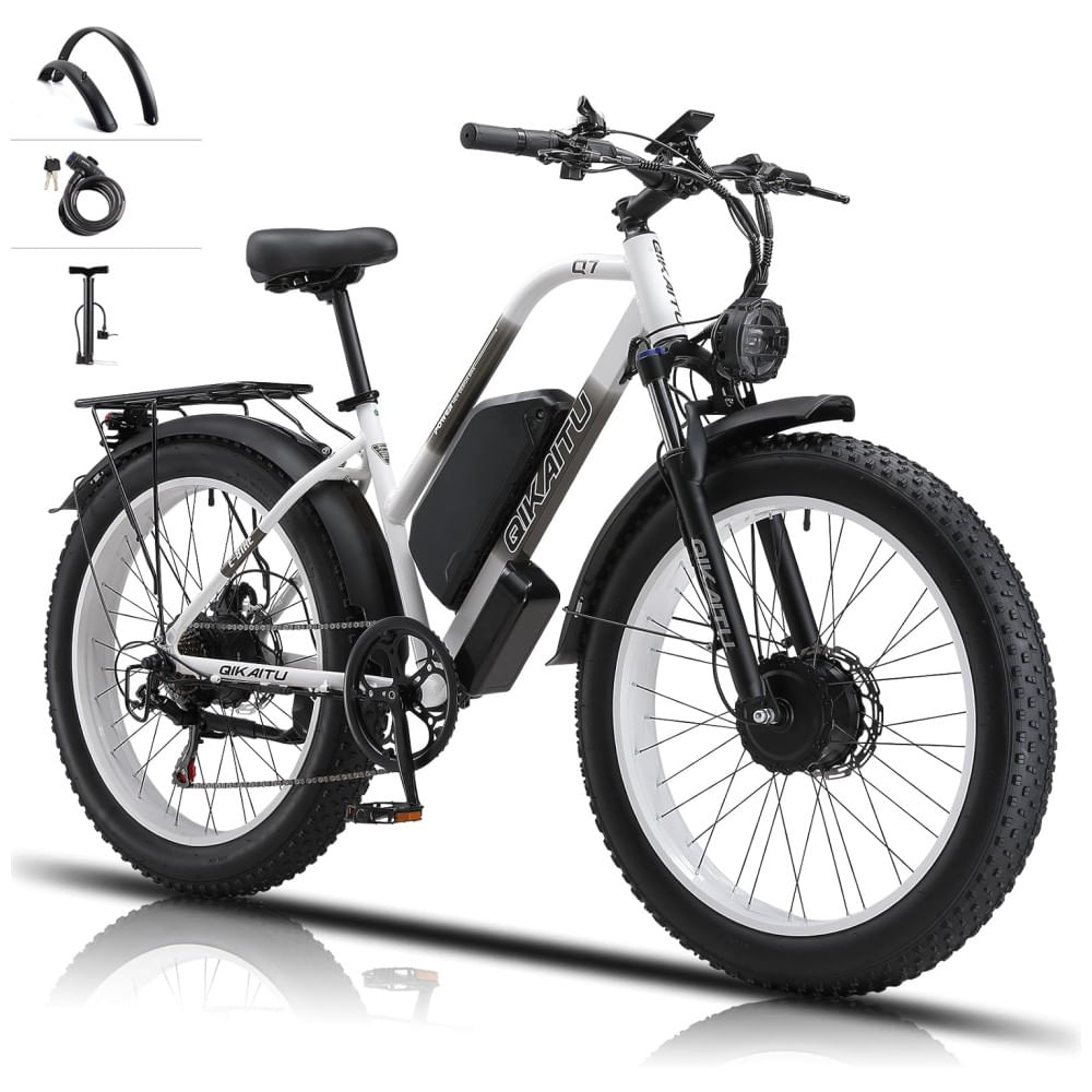 Bicicleta Elétrica QIKAITU 2000W para Adultos, Bateria Removível Certificada UL de 48V 23AH, Pneus Gordos de 26 Polegadas para Todo Terreno, Freios Hi