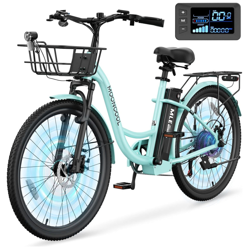 Bicicleta Elétrica MOONCOOL para Adultos, Potência de Pico de 700W, 7 Velocidades, Cruiser Elétrica Passo a Passo, Bicicleta Elétrica com Autonomia de