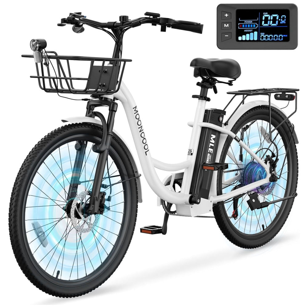 Bicicleta Elétrica MOONCOOL para Adultos, Potência de Pico de 700W com 7 Velocidades, Bicicleta Elétrica Cruiser Passo a Passo, Bicicleta Elétrica com