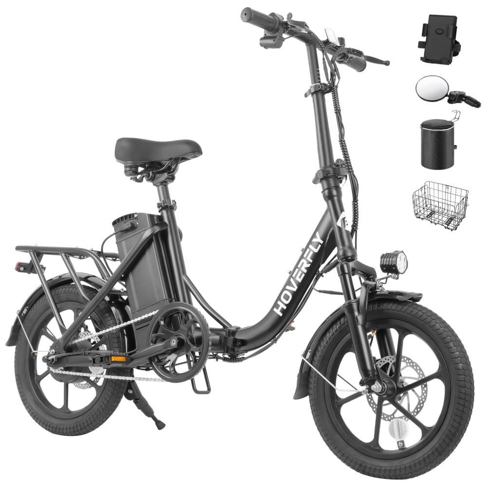 Bicicleta Elétrica HOVERFLY H3 16", Autonomia de até 45km, Bateria Removível, Suspensão Dianteira, Modo de Assistência ao Pedal, Adultos H3 Preta