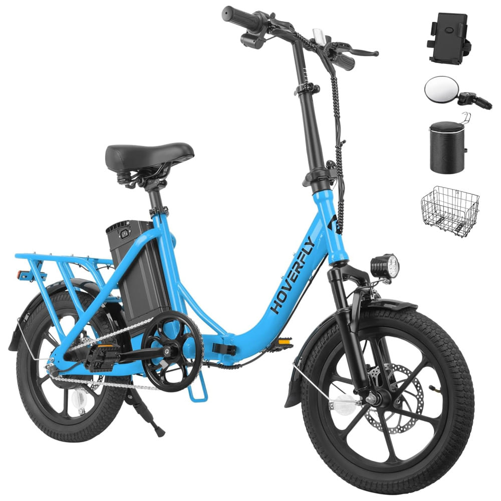 Bicicleta Elétrica HOVERFLY H3 16", Alcance Máximo de 45km, Pedal Assist Foldable EBike com Bateria Removível, Suspensão Dianteira e Bicicleta Elétric