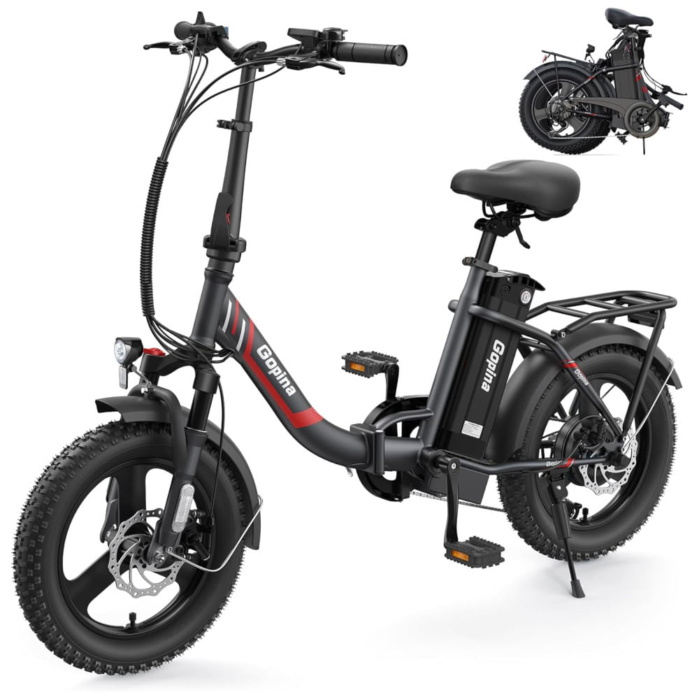 Bicicleta Elétrica Vivi Gopina, Aro 16 x 3.0 com Pneu Largo, Bicicleta Elétrica Peak 500W Step Thru, Bateria Removível de 48V, Até 64km de Autonomia,