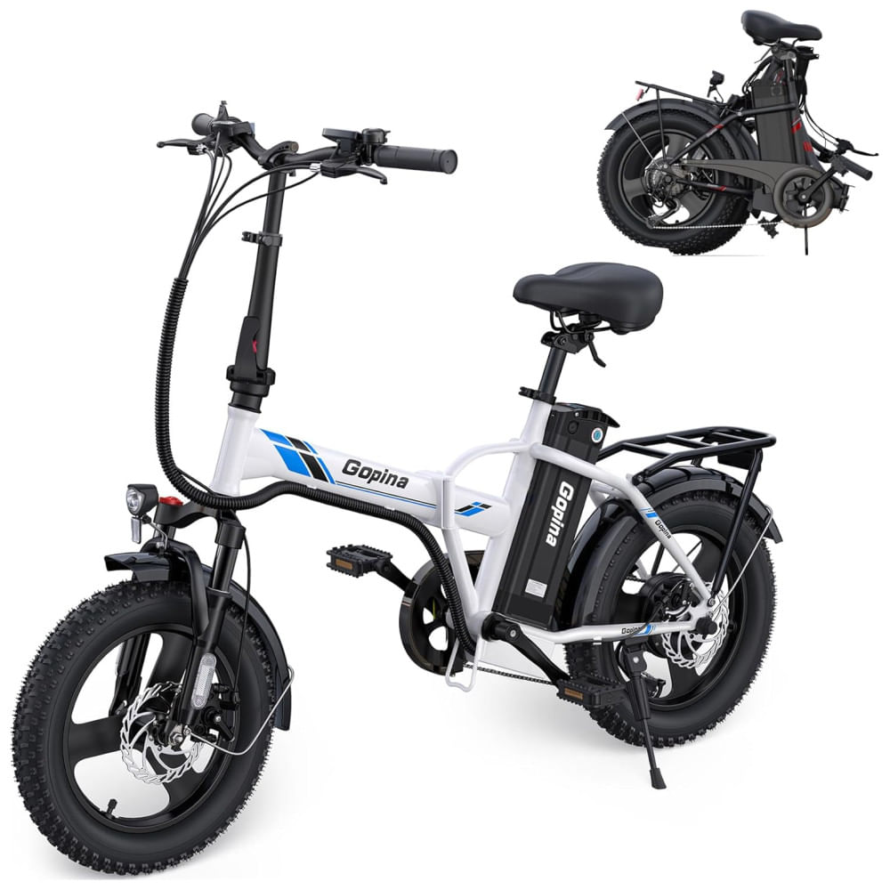 Bicicleta Elétrica Vivi Gopina, Aro 16 x 3.0, Pneu Gordo, 500W de Pico, Passo Baixo, Bicicleta Elétrica com Bateria Removível de 48V, Autonomia de até
