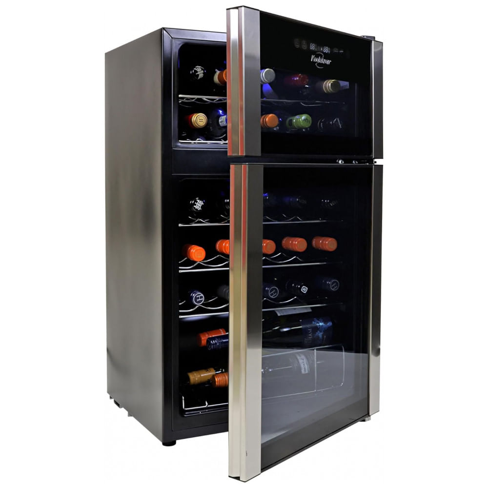 Koolatron Wine Fridge Wine Cooler 24 Garrafas, Armário para Champanhe, Vinho Branco e Tinto, Dupla Zona de Resfriamento Autônomo para Bar, Casa,