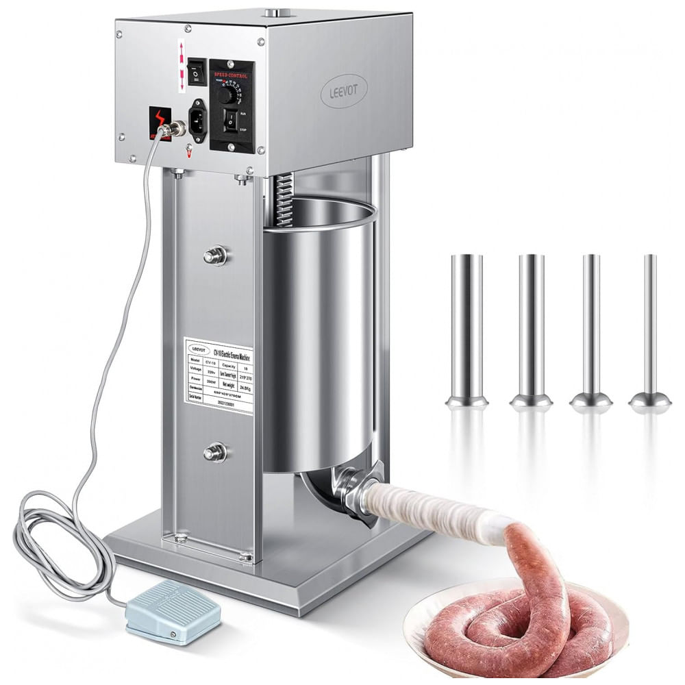 Máquina Elétrica para Encher Linguiças, Enchedor Elétrico Vertical com 9 Velocidades Ajustáveis em Aço Inoxidável Pesado, Enchedor de Carne para Lingu