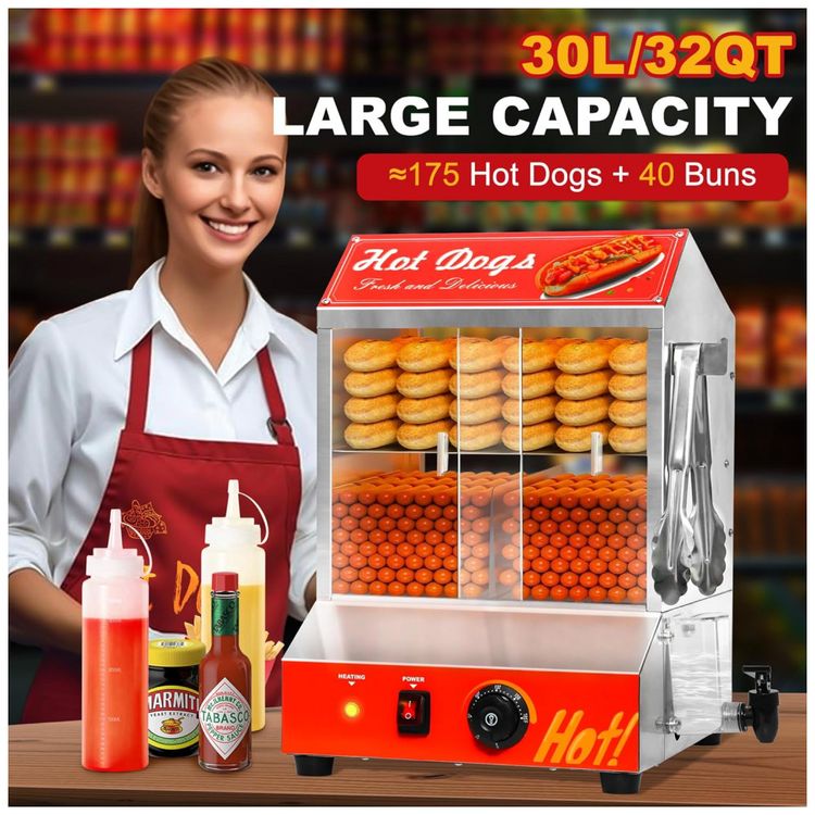Steamer-de-Cachorro-Quente-2-Prateleiras-em-Aco-Inoxidavel-Imagem-1