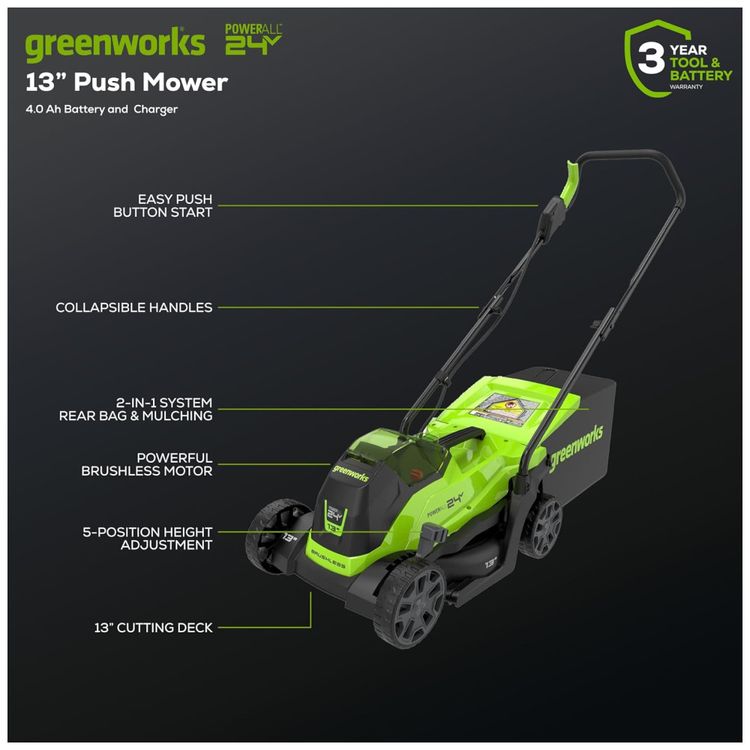 Cortador-de-Grama-Sem-Fio-Greenworks-24V-Brushless-Bateria-Imagem-1