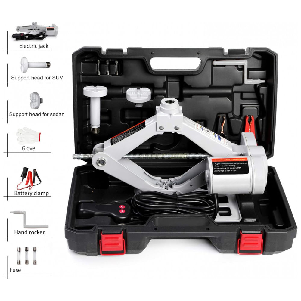 Macaco Elétrico STANDTALL 3T Kit de Elevação Automática de Veículos 12V para Troca de Pneus e Reparos de Carros em Emergências na Estrada para Sedans