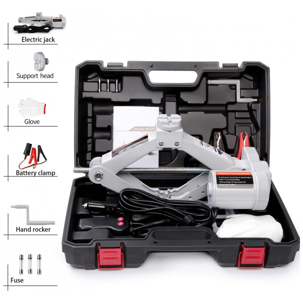 Macaco Elétrico STANDTALL 2T Conjunto de Macaco de Chão Tesoura 12V Kit de Elevação Automática para Troca de Pneus de Emergência na Estrada Ferramenta