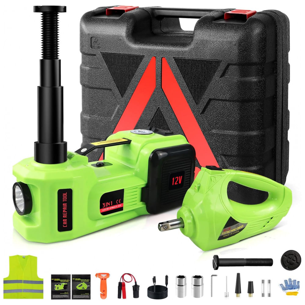 Kit Macaco Elétrico 5 Toneladas 12V Levantamento de 15,5~53 cm com Chave de Impacto Inflador de Pneus para Troca de Pneus de SUV, MPV, Sedan,Simtamy