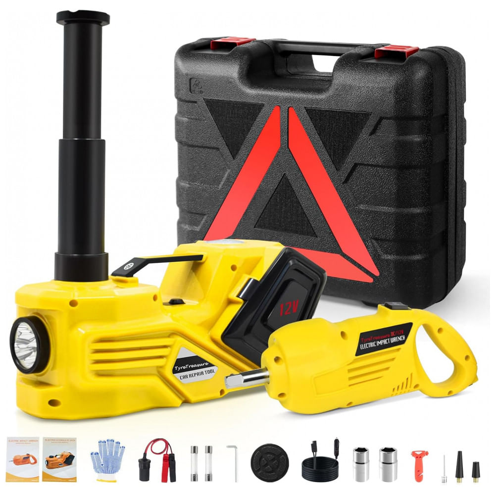 Kit de Macaco Elétrico  ZS ZAISHANG 5 Toneladas 12V Alcance de Elevação de 13,5 cm com Chave de Impacto, Bomba de Inflar e Luz LED, para Troca de