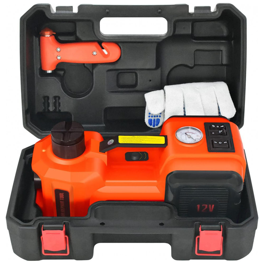 Macaco Elétrico E-HEELP 5Ton 12V com Alcance de Elevação Hidráulica de 15,5 a 45 cm com Inflador - Macaco Elétrico para Troca de Pneus de Carros SUV
