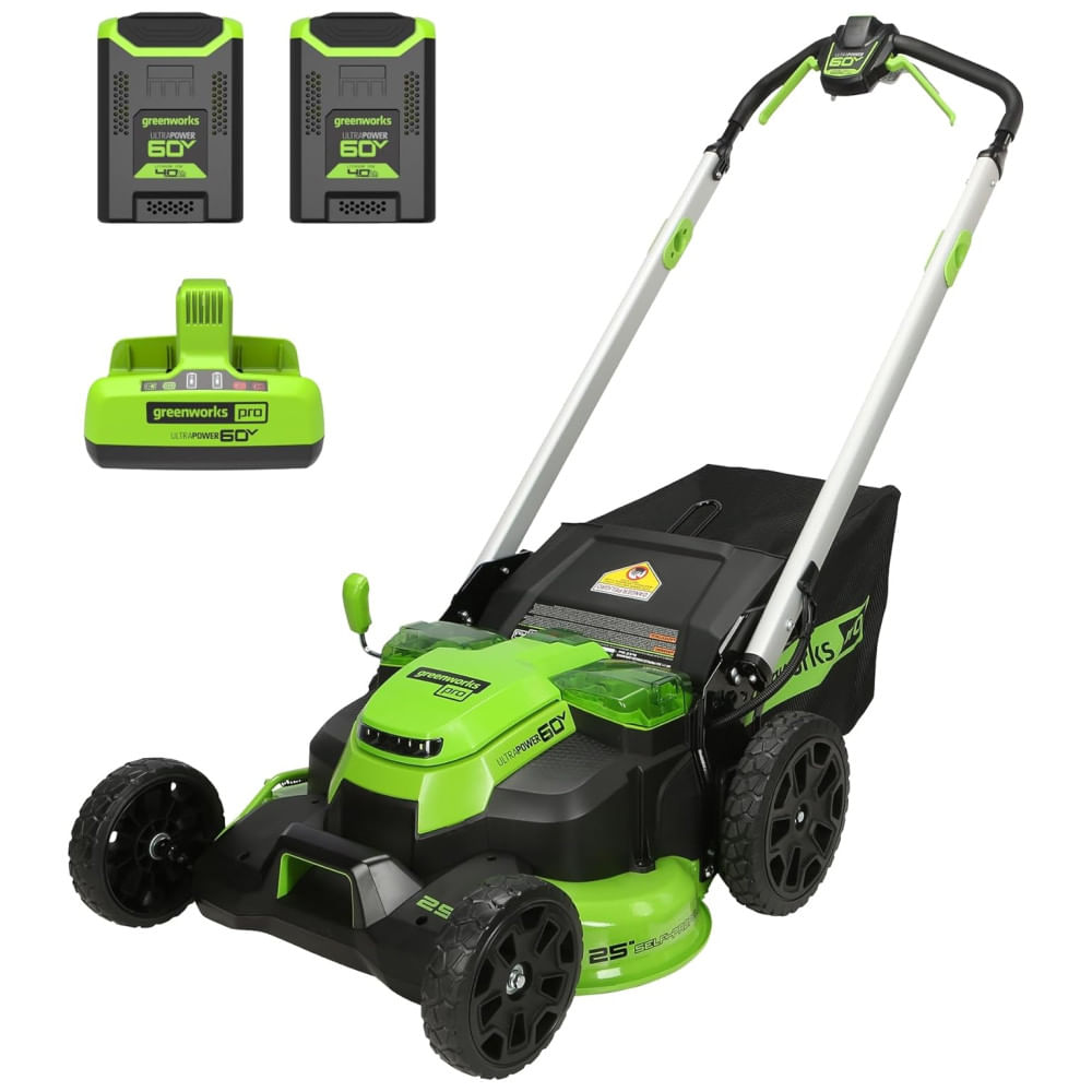 Cortador de Grama Sem Fio Greenworks 60V, Autopropelido com Luzes LED, Cabos de Alumínio, 2 Baterias de 4.0Ah e Carregador Rápido com Duas Portas