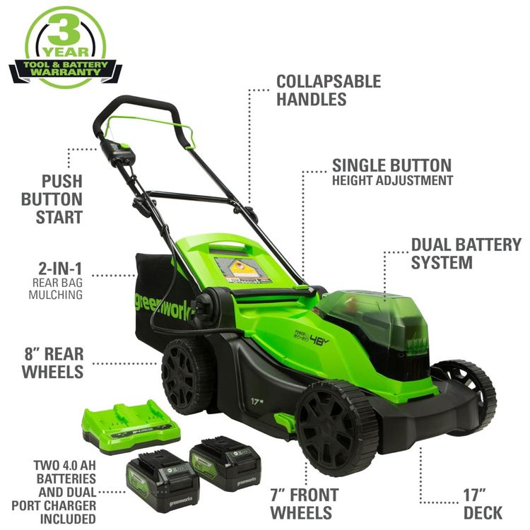 Cortador-de-Grama-Eletrico-Greenworks-48V-2-x-24V-Baterias-Imagem-3