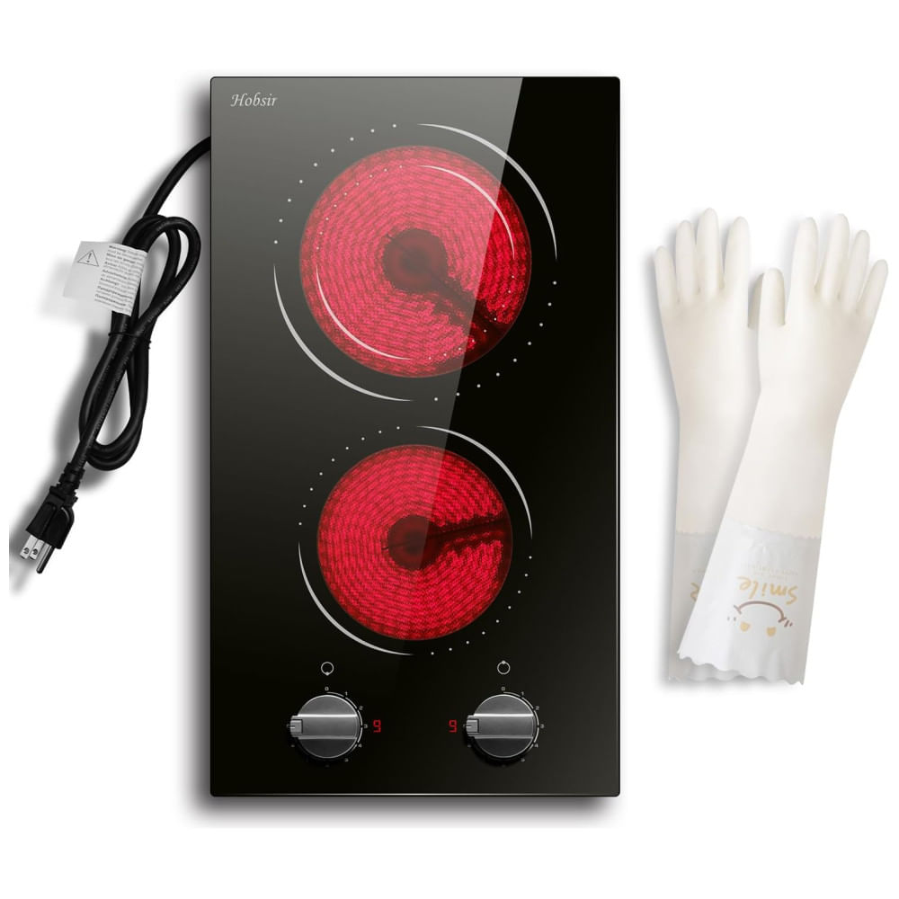 Cooktop Elétrico Hobsir 2 Queimadores, Fogão Elétrico de 110v 30 cm Controle de Botão Cooktop de Vidro Radiante Embutido na Bancada com Indicador de C