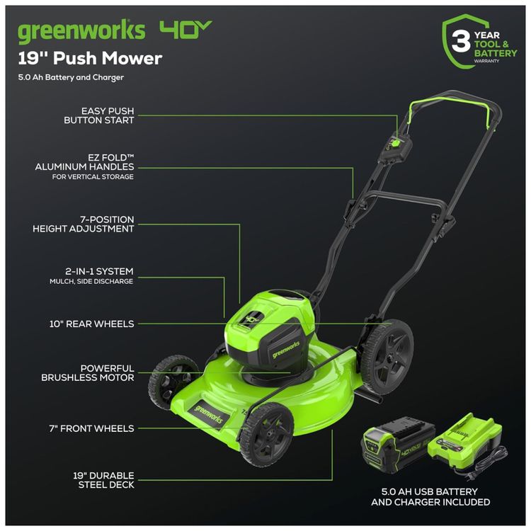 Cortador-de-Grama-Greenworks-40V-com-Rodas-Grandes-e-Motor-Imagem-1