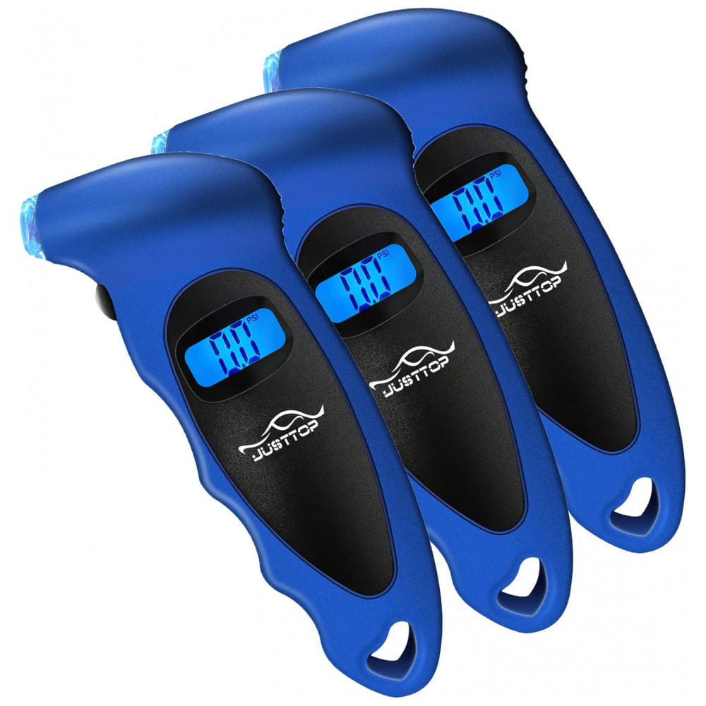 Kit com 3 Medidores de Pressão Digital para Pneus JUSTTOP, 150PSI, 4 Configurações para Carros, Caminhões e Bicicletas, Tela LCD Retroiluminada