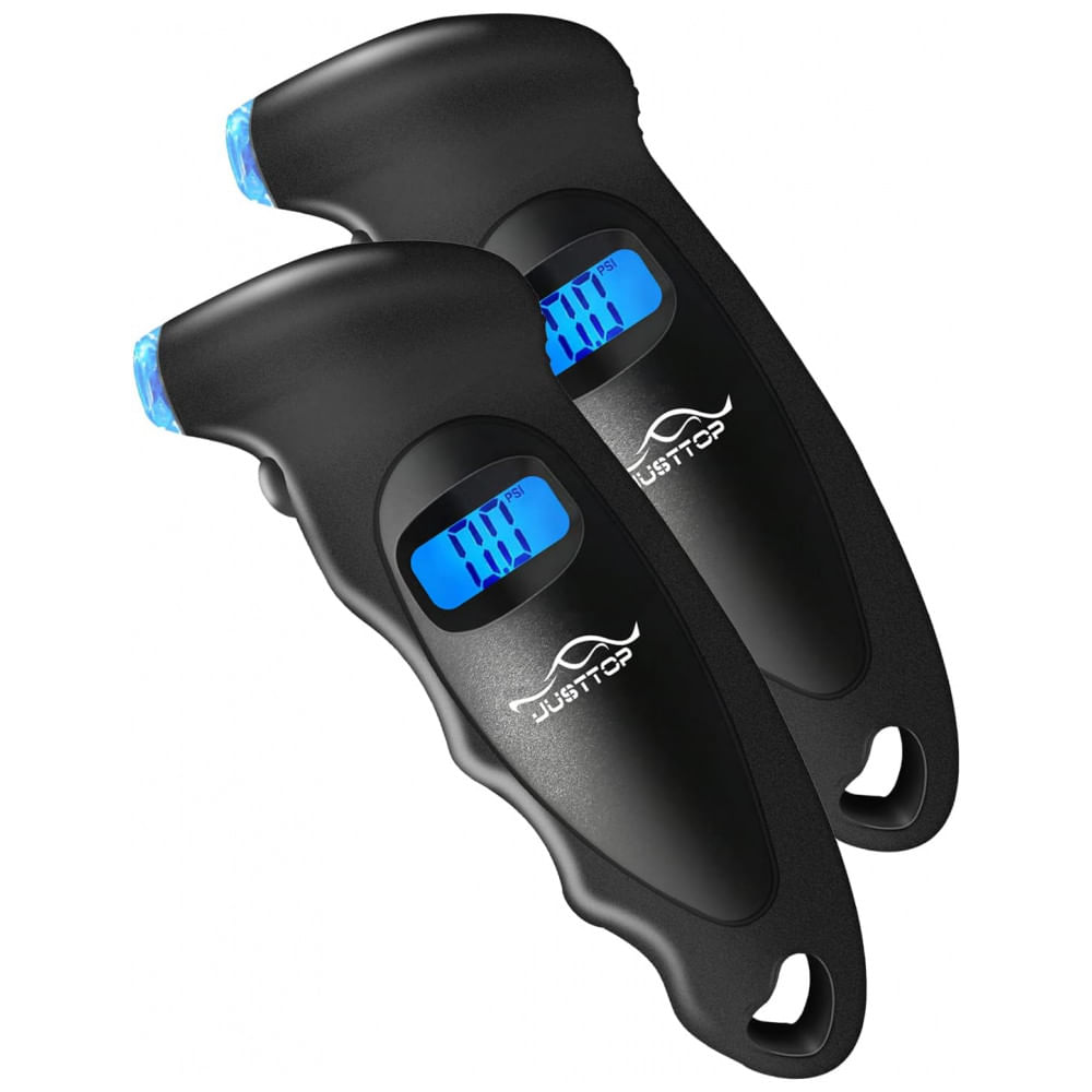 Manômetro Digital de Pressão de Pneus JUSTTOP, Pacote com 2 Unidades, 150PSI, 4 Configurações para Carros, Caminhões e Bicicletas, Tela LCD