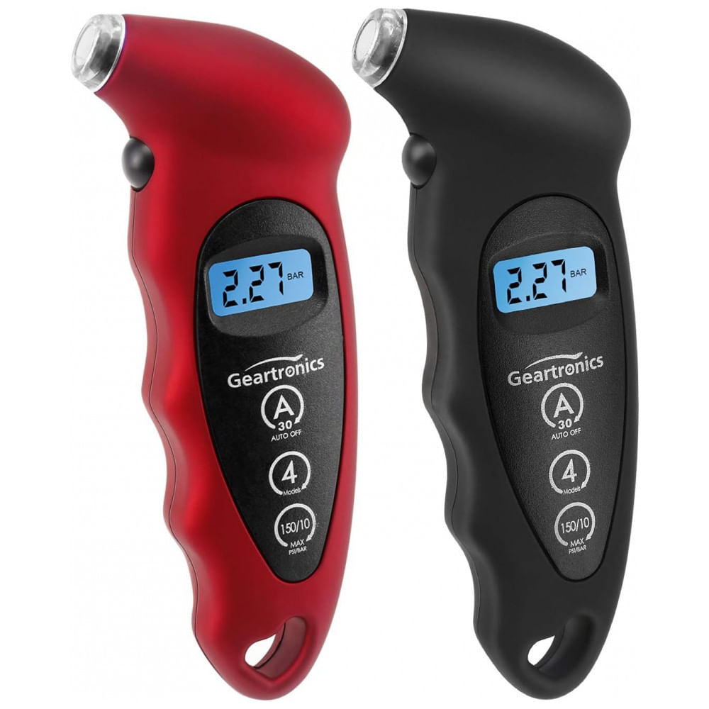 Medidor Digital de Pressão de Pneus 150 PSI com 4 Configurações e Tela LCD com Iluminação para Carros, Motos e Bicicletas, Empunhadura