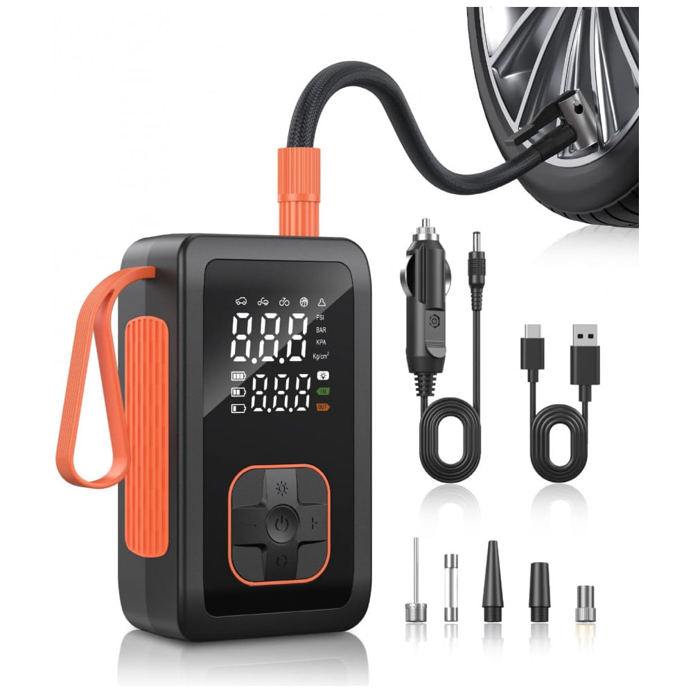 Bomba de Ar Portátil Hafuloky, Compressor de Ar sem Fio 180PSI 15000mAh para Pneus de Carro com Medidor de Pressão, Inflação Rápida e Segura com Plugu