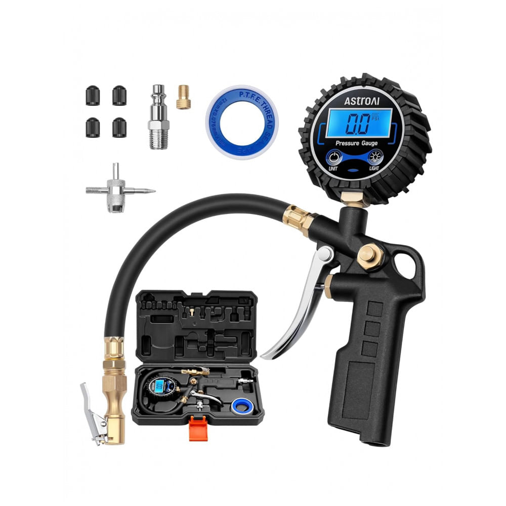 Manômetro Digital AstroAI com Inflador para Pneus, 3250 PSI Acessórios para Compressor de Ar com Engate Rápido, Resolução de 0,1 Display Padrão com Es