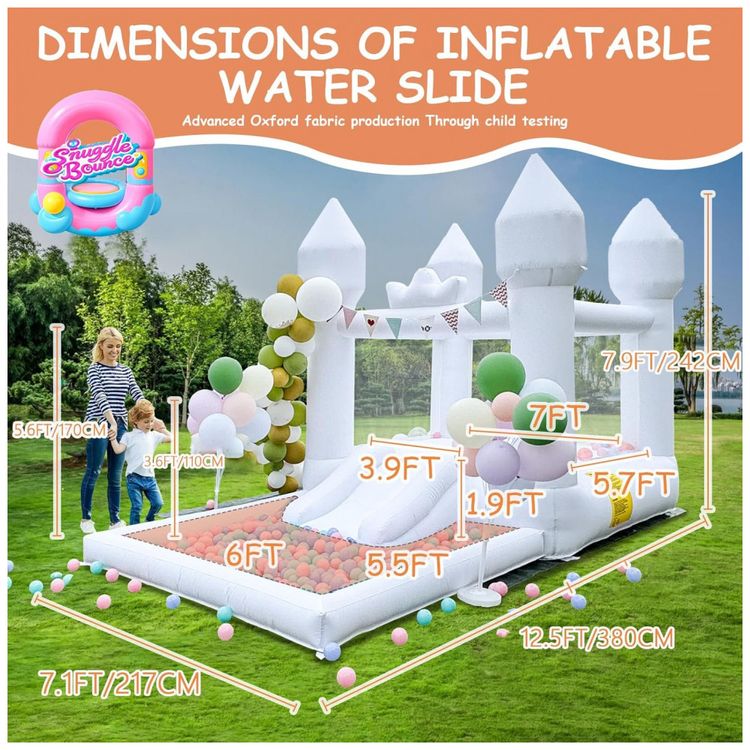 Castelo-Inflavel-Branco-com-Escorregador-Inflavel-e-Piscina-Imagem-1