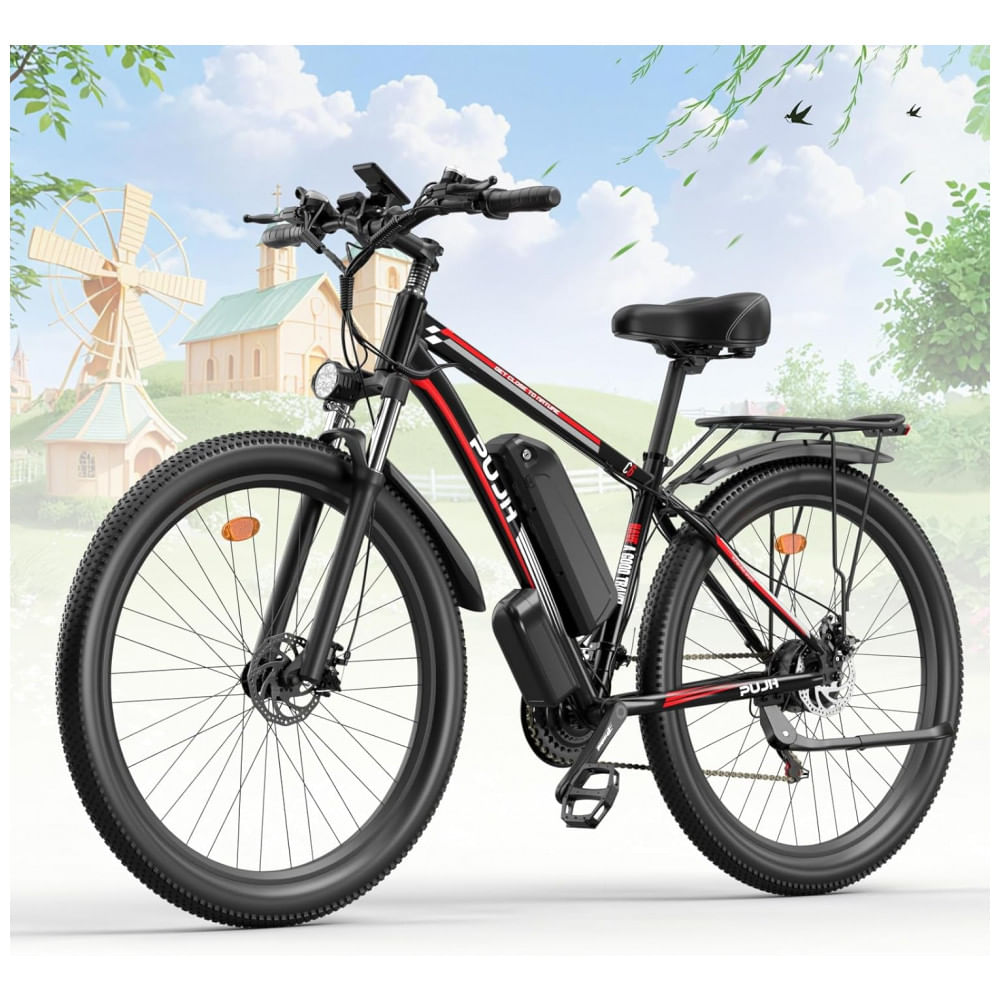Bicicleta Elétrica PUJH para Adultos, Motor de 1500W, 48V 17.5Ah 840Wh, Velocidade de até 32 mph, 3080 Milhas de Alcance, Suspensão Dianteira, Freio a