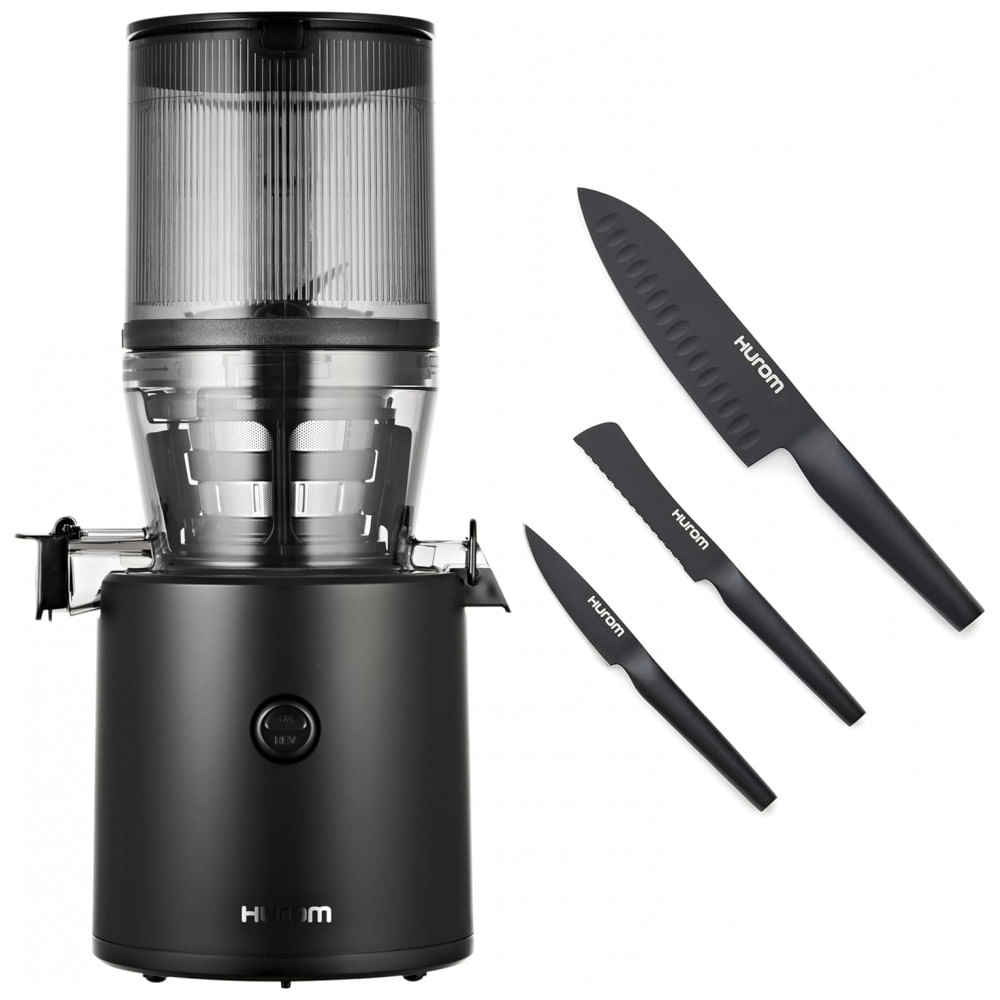 Extrator de Sucos Hurom Black H320 com Conjunto de Facas de Aço Alemão, Máquina de Suco de Pressão a Frio Autocomedora, Lâminas Revestidas
