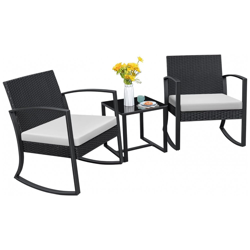 Conjunto de Móveis para Área Externa Homall 3 Peças Conjunto de Bistrô Exterior com Cadeiras de Balanço e Mesa para Varanda, Piscina, Sacada e Quintal
