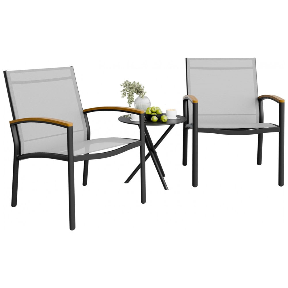 Conjunto de Bistrô para Pátio com 3 Peças Shintenchi, Conjunto de Conversação em Tecido Textilene para Área Externa, Cadeiras de Tecido Textilene