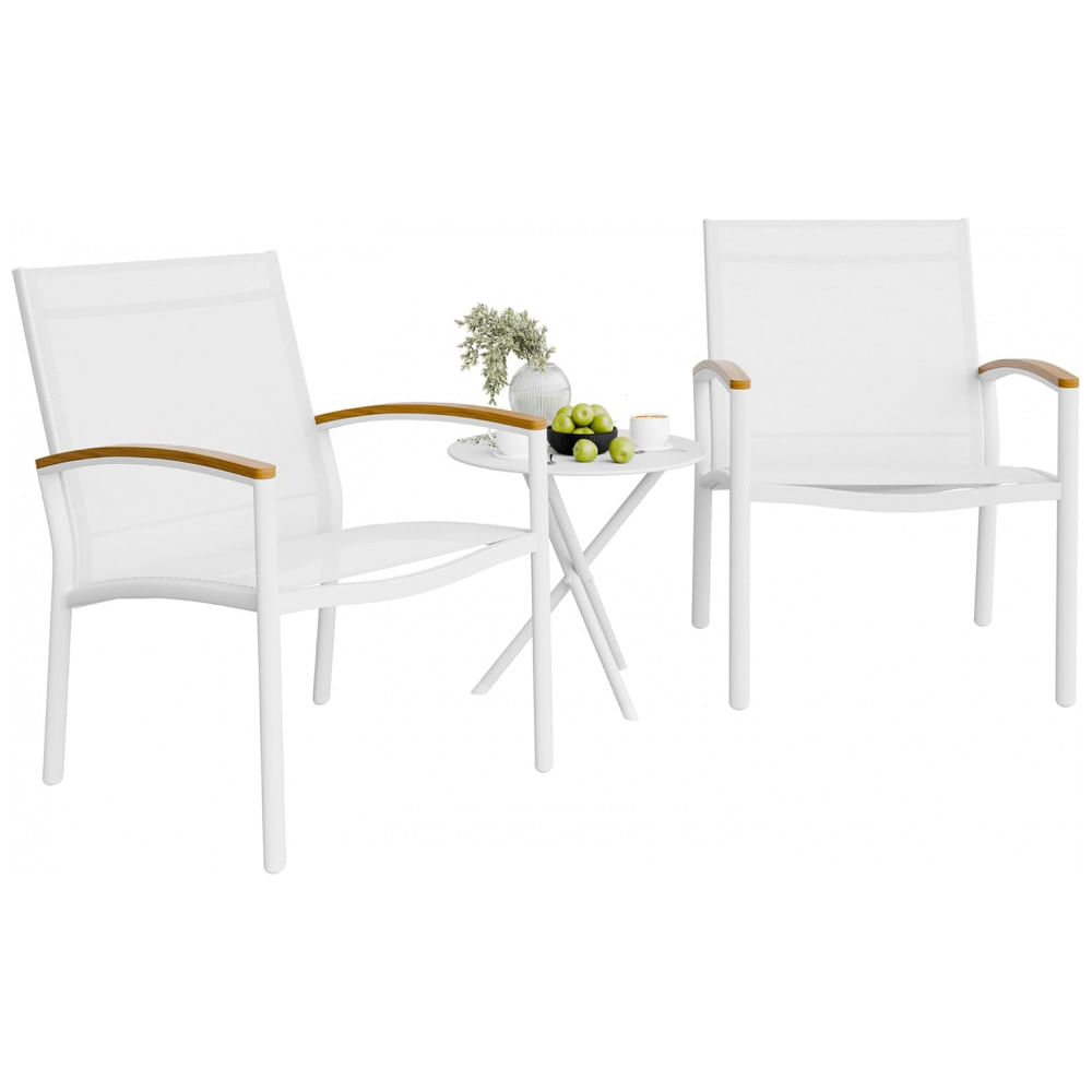 Conjunto de Bistrô de 3 Peças Shintenchi, Móveis de Pátio Pequenos com Cadeiras de Balanço de Tecido Textilene para Varanda, Jardim e Quintal Branco