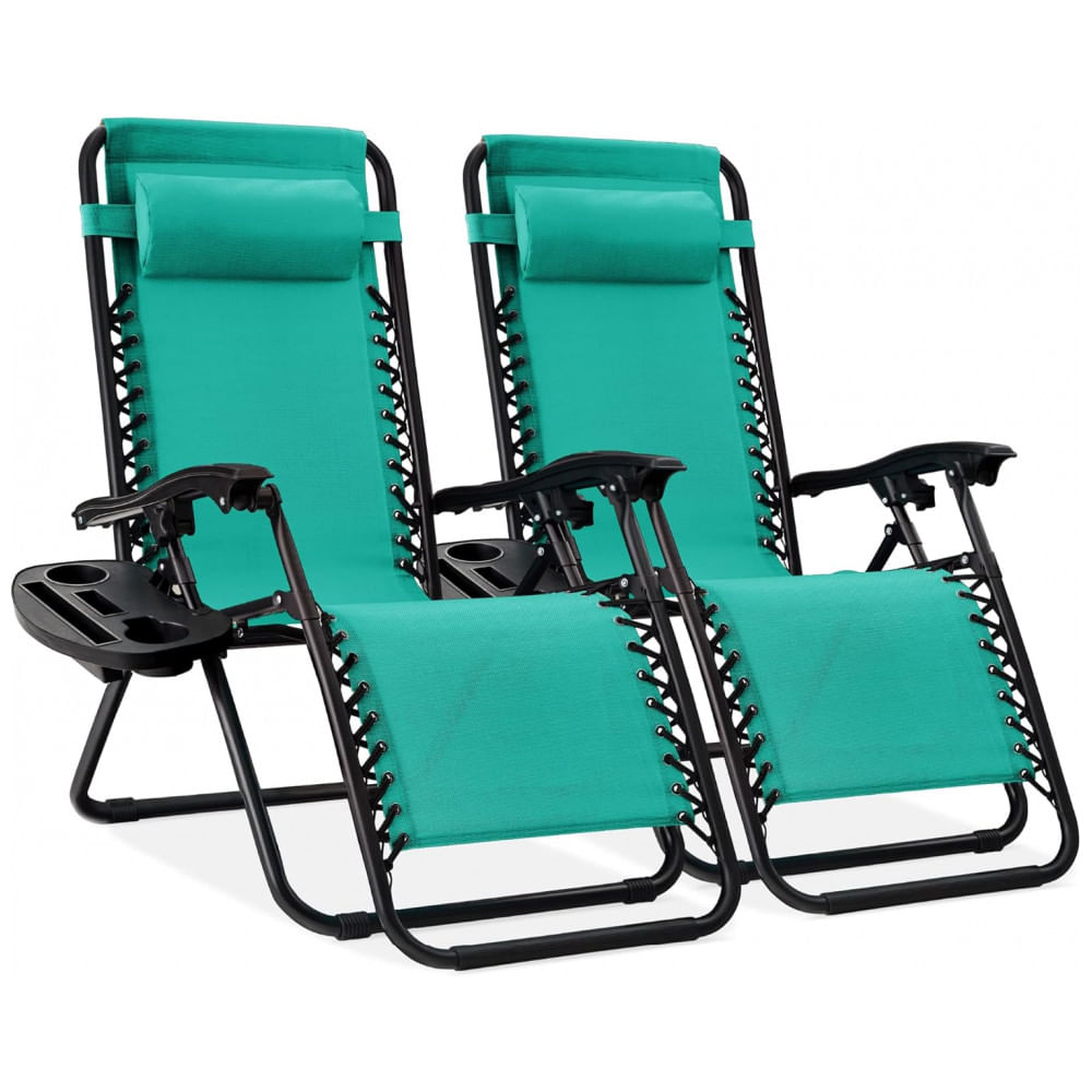 Conjunto de 2 Cadeiras Reclináveis de Gravidade Zero em Aço com Encostos Ajustáveis, Almofadas e Bandejas de Suporte,Best Choice Products