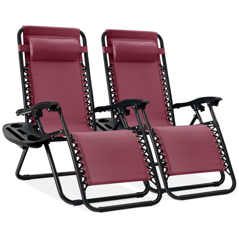 Cadeira de Praia Reclinável Zero Gravity de Malha de Aço Ajustável - Conjunto de 2 - Borgonha,Best Choice Products