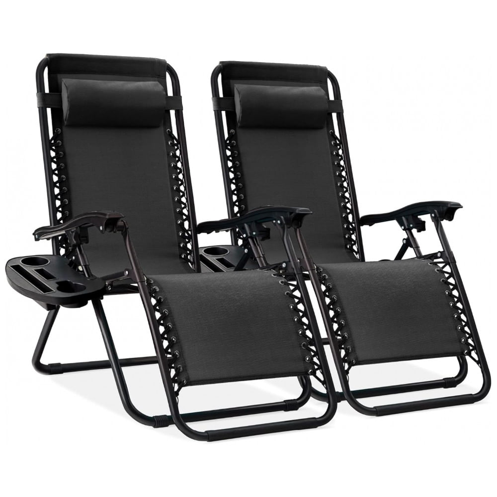 Conjunto de 2 Cadeiras Reclináveis de Aço com Tecido de Malha Ajustável e Sistema de Gravidade Zero,Best Choice Products